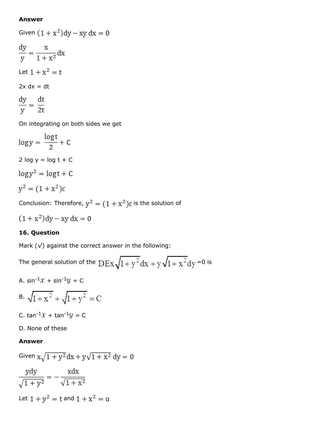 Chapter 21: Linear Differential Equations Solutions: RS Aggarwal Class 12 Solutions - Page 116