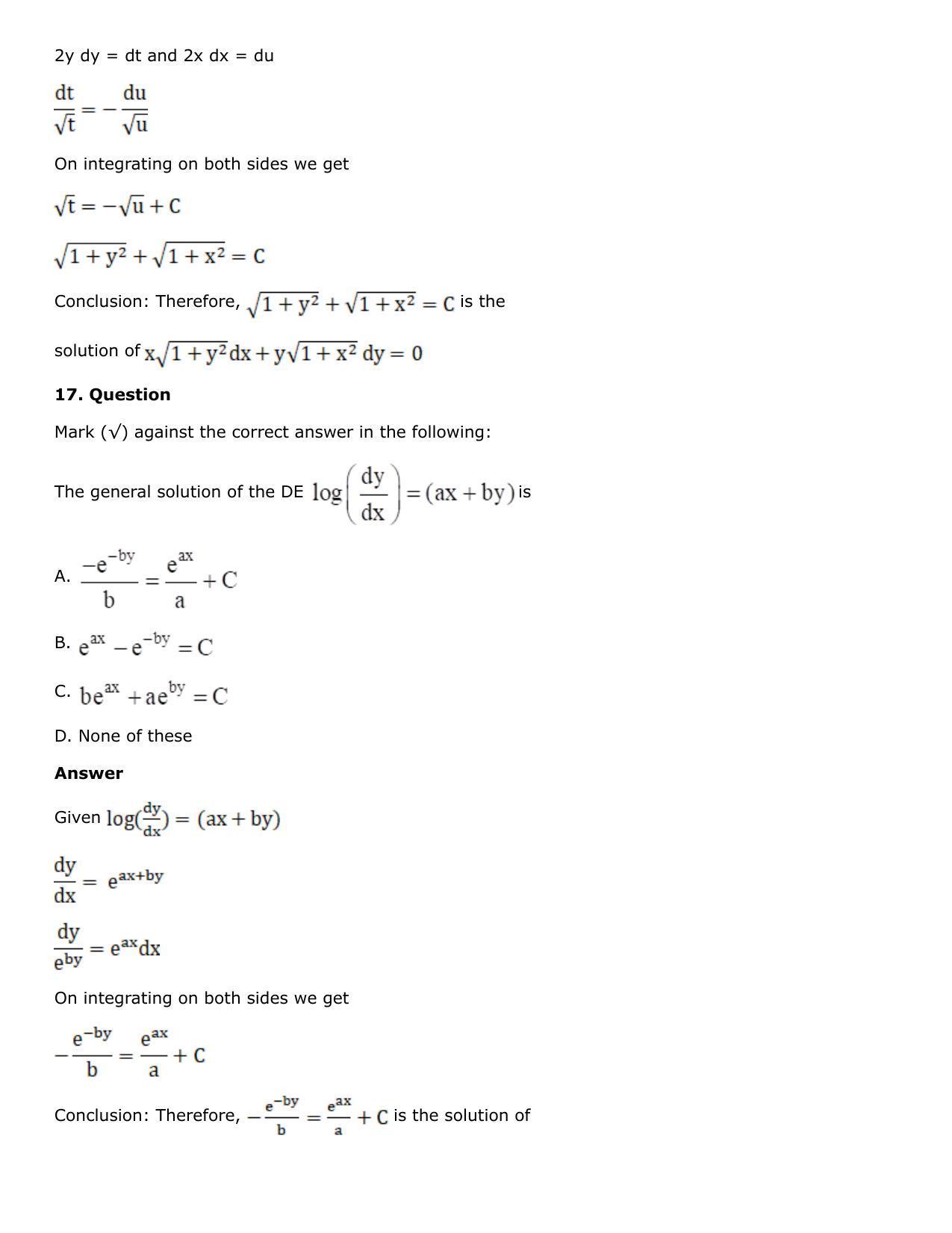 Chapter 21: Linear Differential Equations Solutions: RS Aggarwal Class 12 Solutions - Page 117