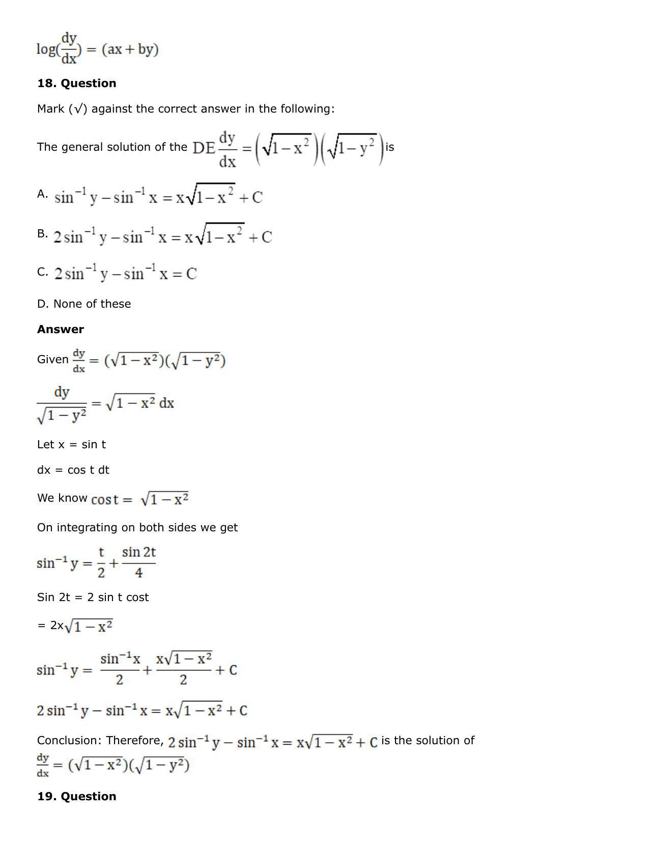 Chapter 21: Linear Differential Equations Solutions: RS Aggarwal Class 12 Solutions - Page 118