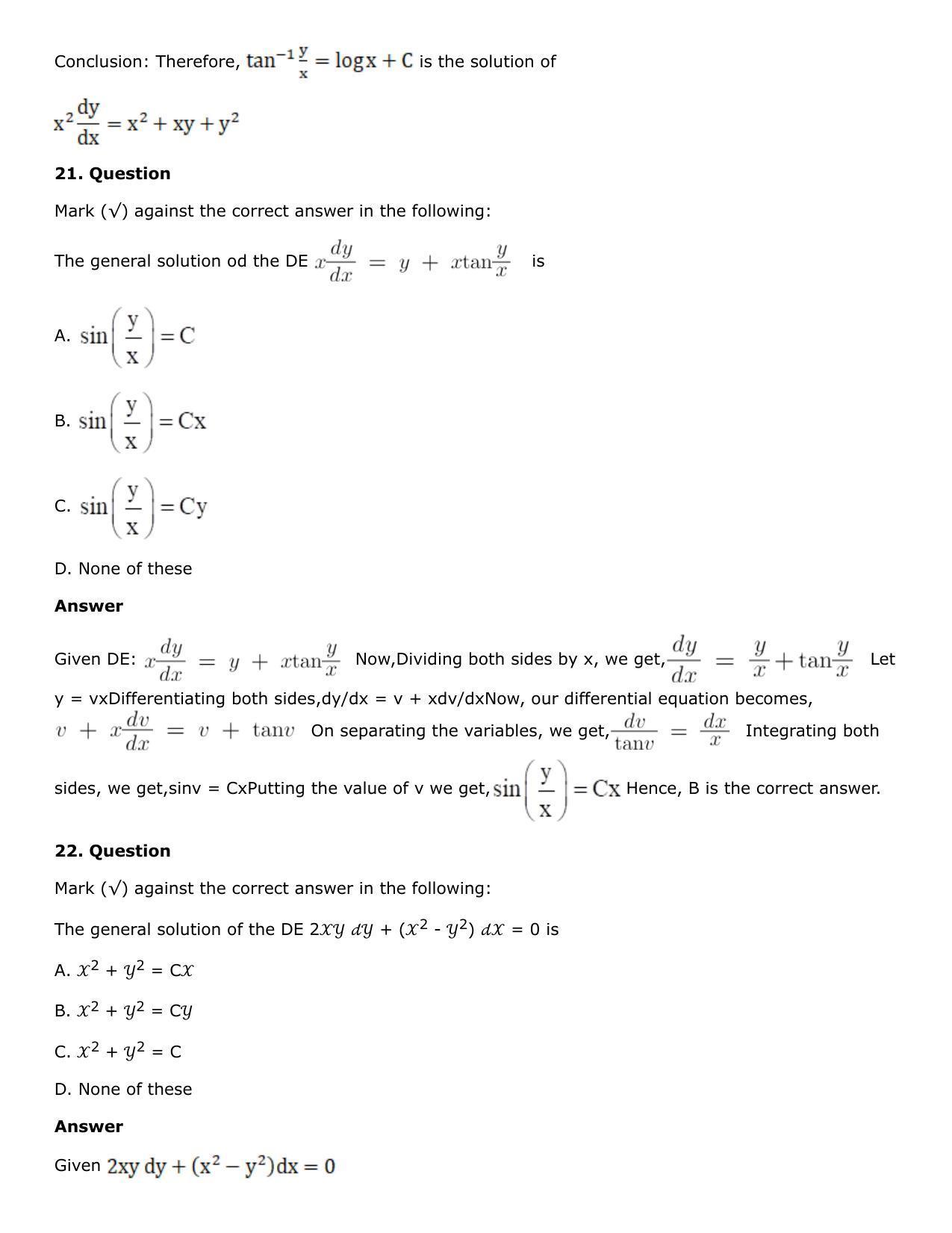 Chapter 21: Linear Differential Equations Solutions: RS Aggarwal Class 12 Solutions - Page 121