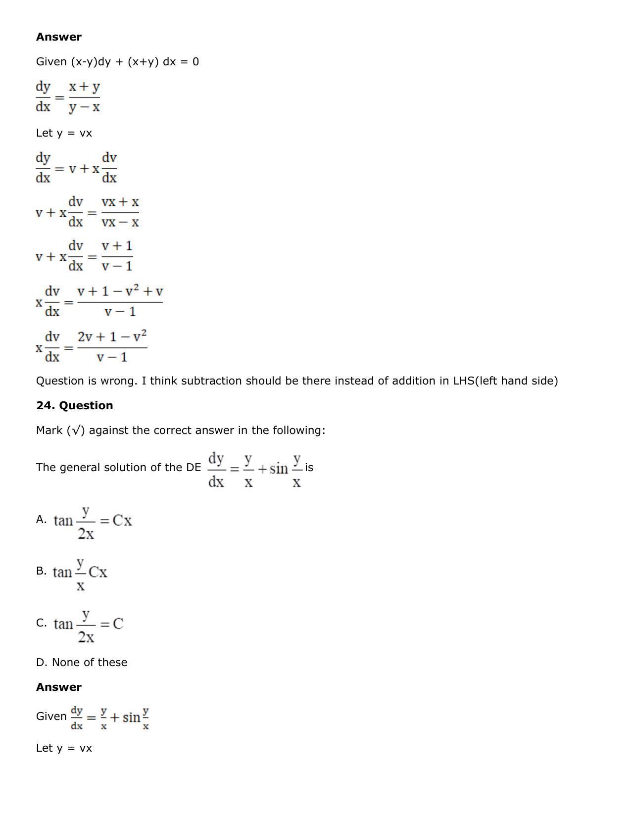Chapter 21: Linear Differential Equations Solutions: RS Aggarwal Class 12 Solutions - Page 123