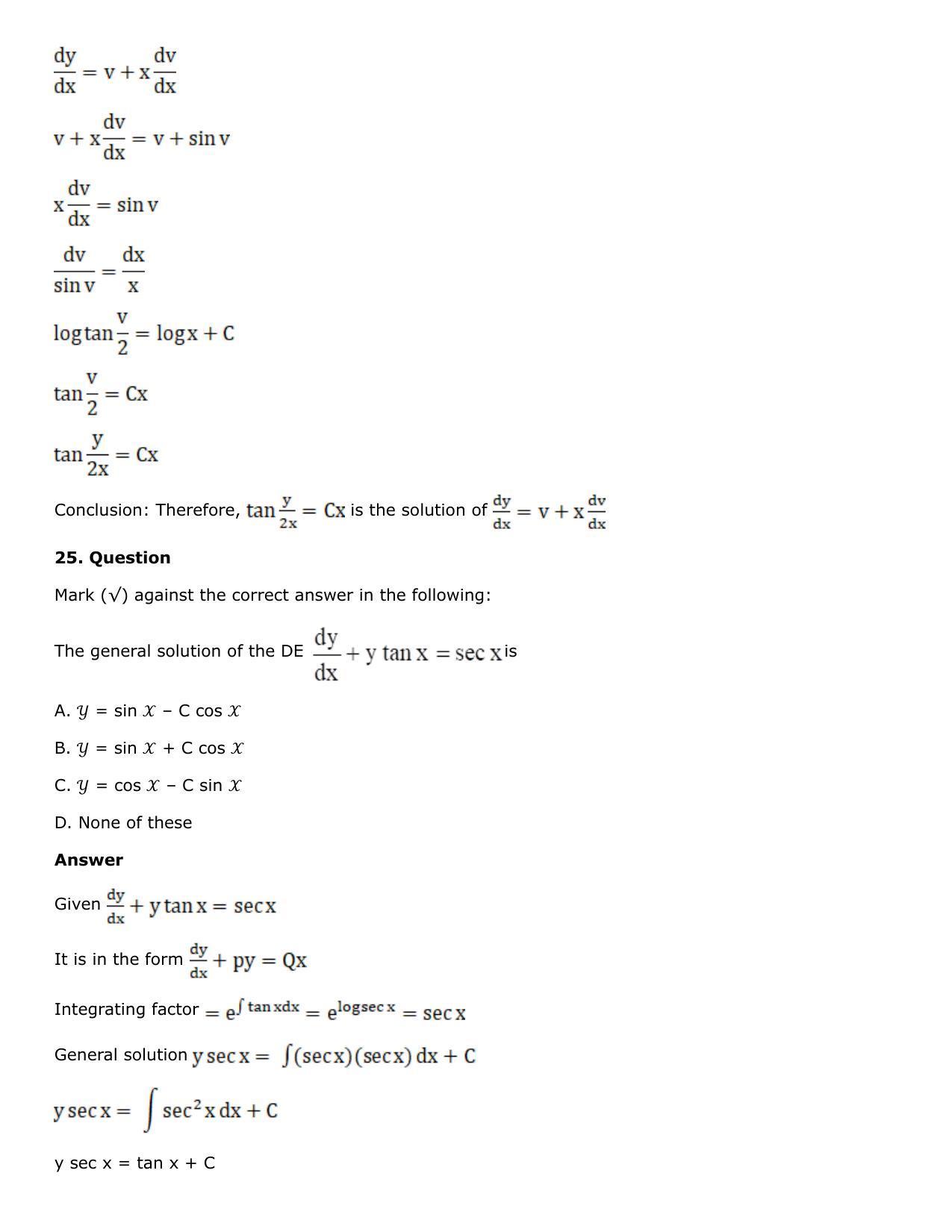 Chapter 21: Linear Differential Equations Solutions: RS Aggarwal Class 12 Solutions - Page 124