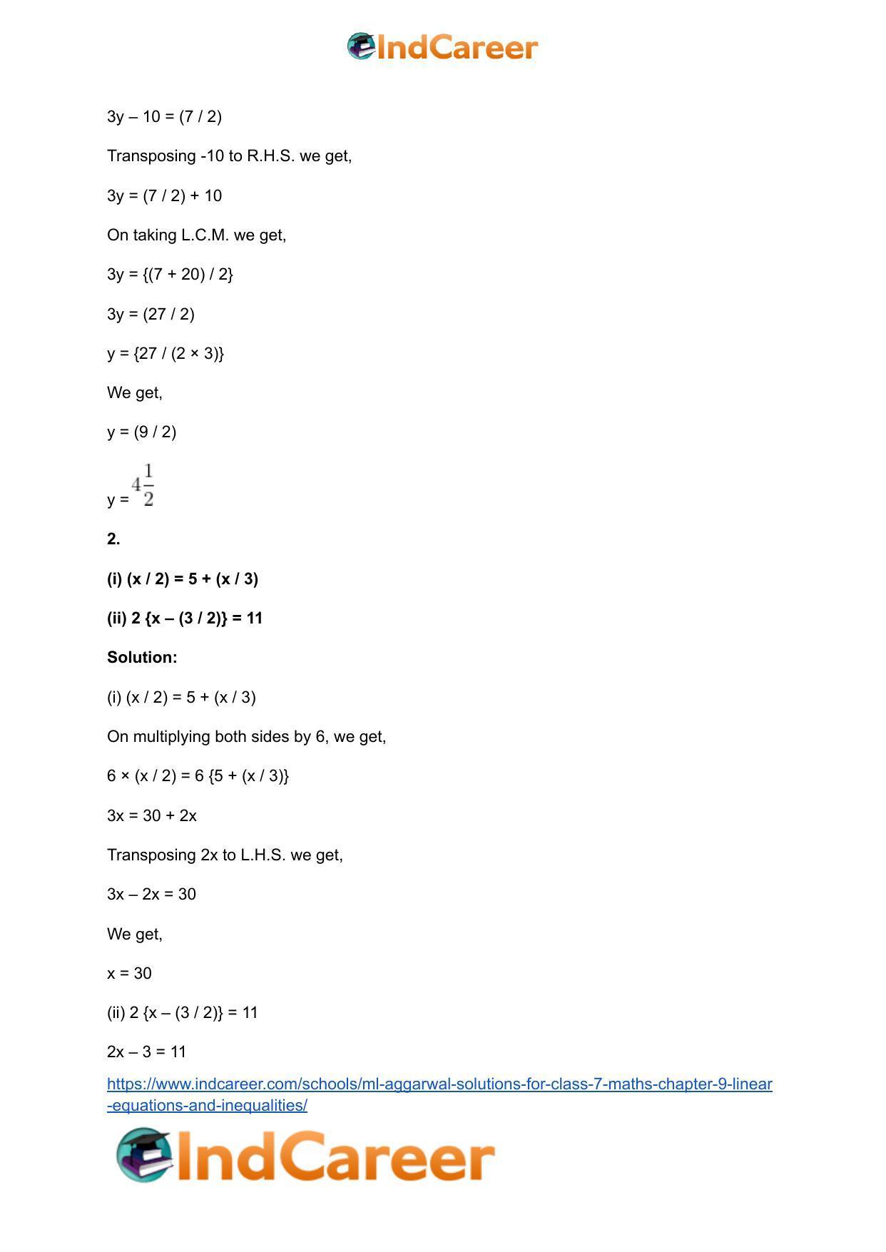 ML Aggarwal Solutions for Class 7 Maths Chapter 9- Linear Equations and Inequalities - Page 3