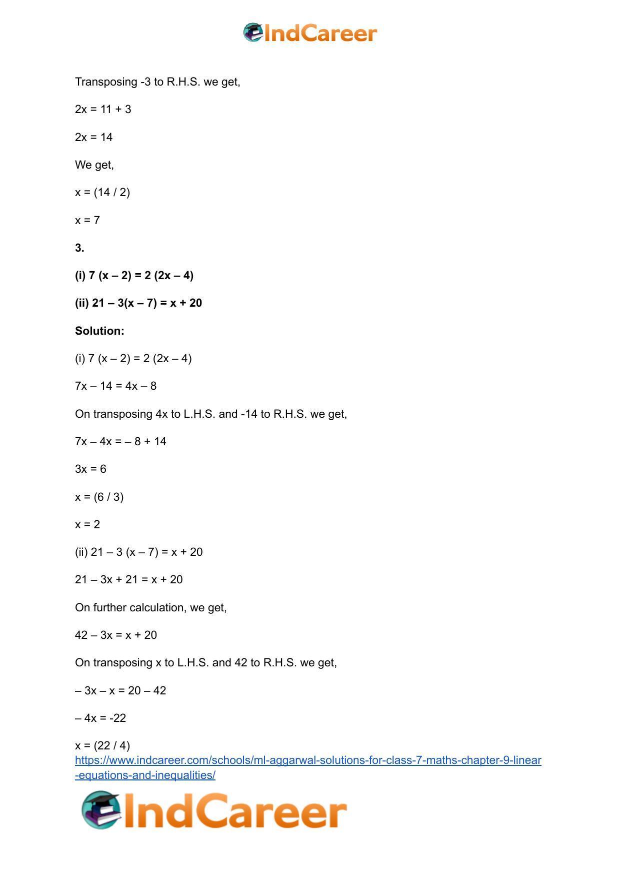 ML Aggarwal Solutions for Class 7 Maths Chapter 9- Linear Equations and Inequalities - Page 4