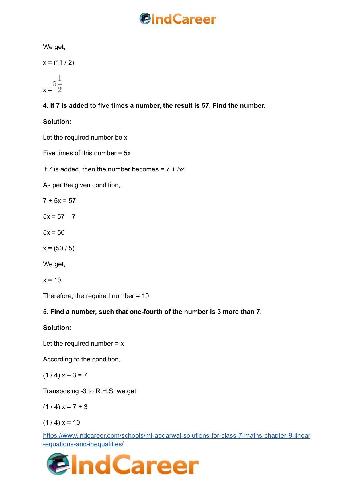 ML Aggarwal Solutions for Class 7 Maths Chapter 9- Linear Equations and Inequalities - Page 5