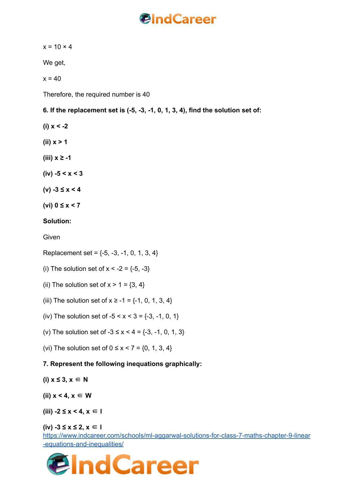 ML Aggarwal Solutions for Class 7 Maths Chapter 9- Linear Equations and Inequalities - Page 6