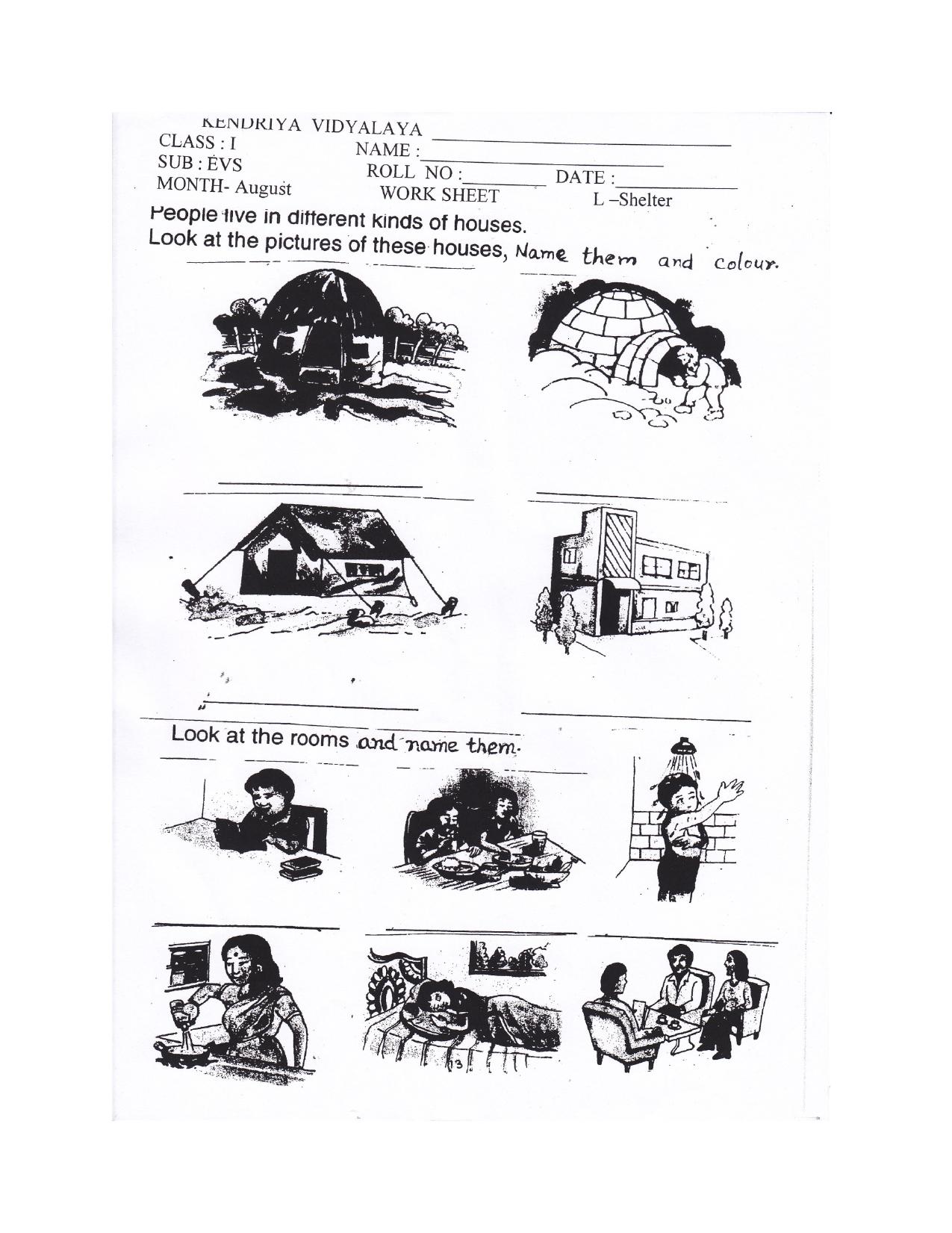 Worksheet for Class 1 EVS Shelter Assignment - Page 2