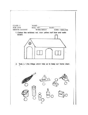Worksheet for Class 1 EVS Shelter Assignment