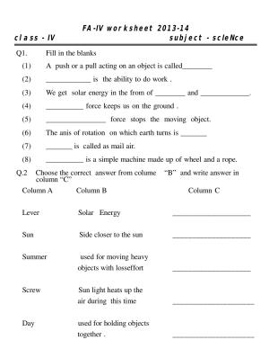 Worksheet for Class 4 Science Assignment 6