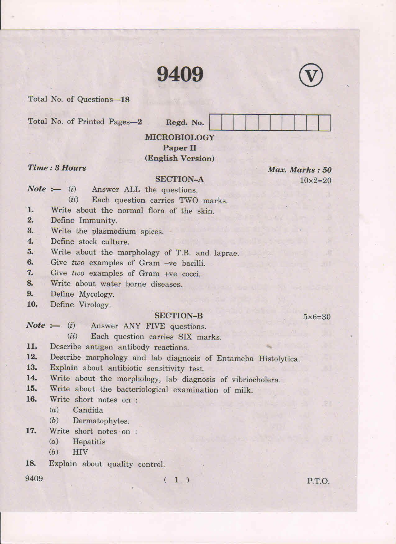 AP Inter 2nd Year Microbiology-II March-2019-Vocational Question Paper - Page 1