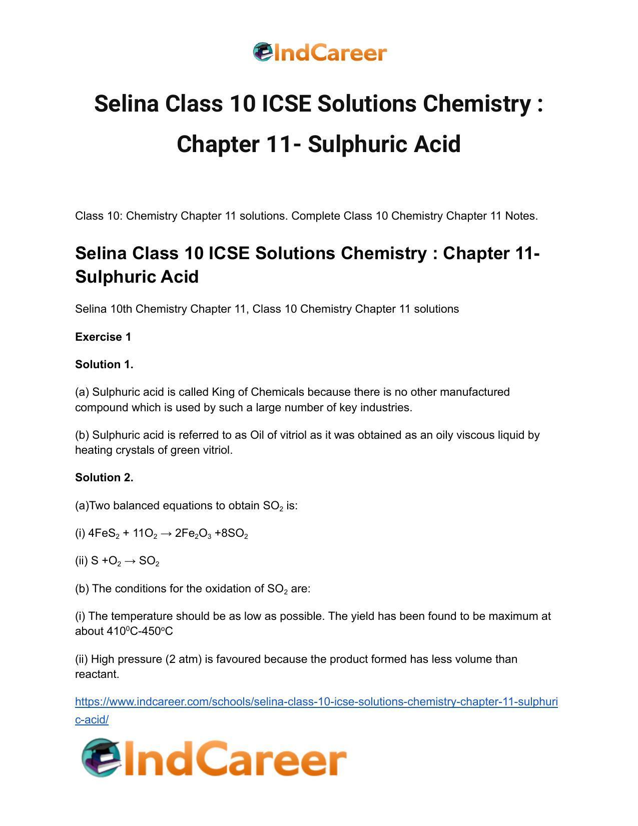 Selina Class 10 ICSE Solutions Chemistry : Chapter 11- Sulphuric Acid - Page 2