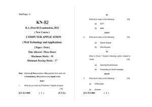 Sarguja University Question Paper - 2022 :   B.A. Part Two (10+2+3) 3 Y DC Computer Applications Paper I