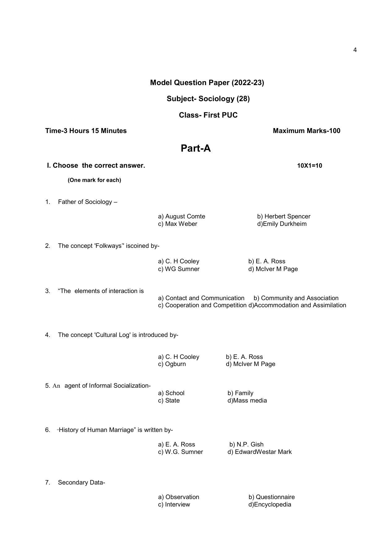 Karnataka 1st PUC SOCIOLOGY Model Question Paper - Page 5