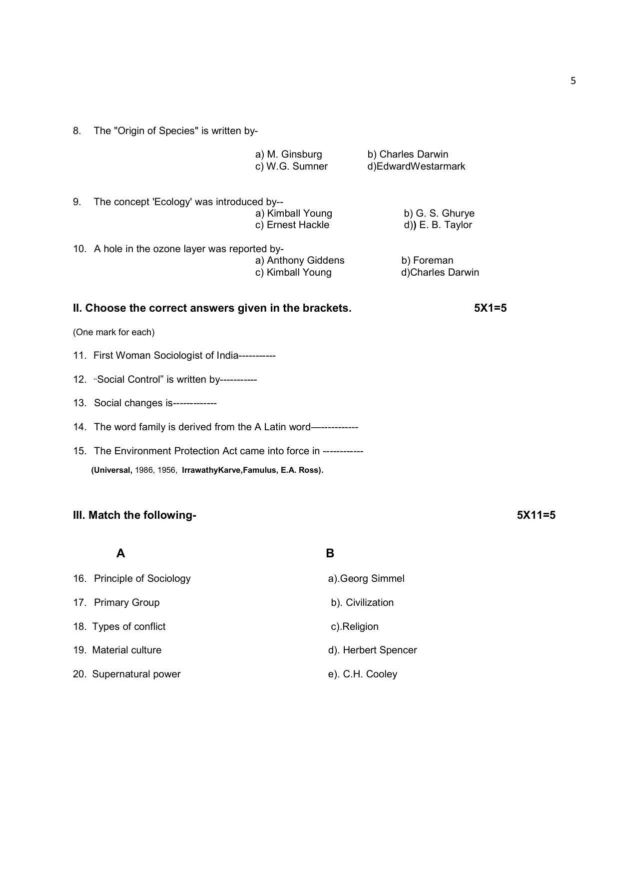 Karnataka 1st PUC SOCIOLOGY Model Question Paper - Page 6