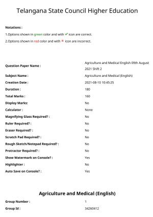 TS EAMCET 2021 Agriculture and Medical Question Paper with Key (9 August 2021 Afternoon (English ))