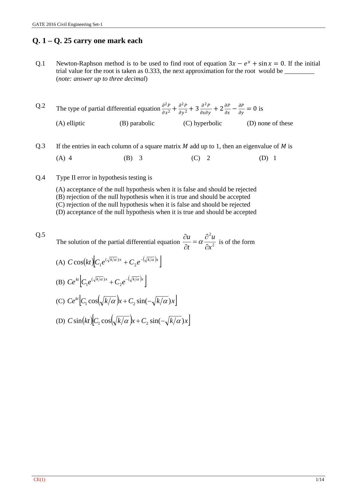 GATE 2016 Civil Engineering (CE) Question Paper with Answer Key - Page 4