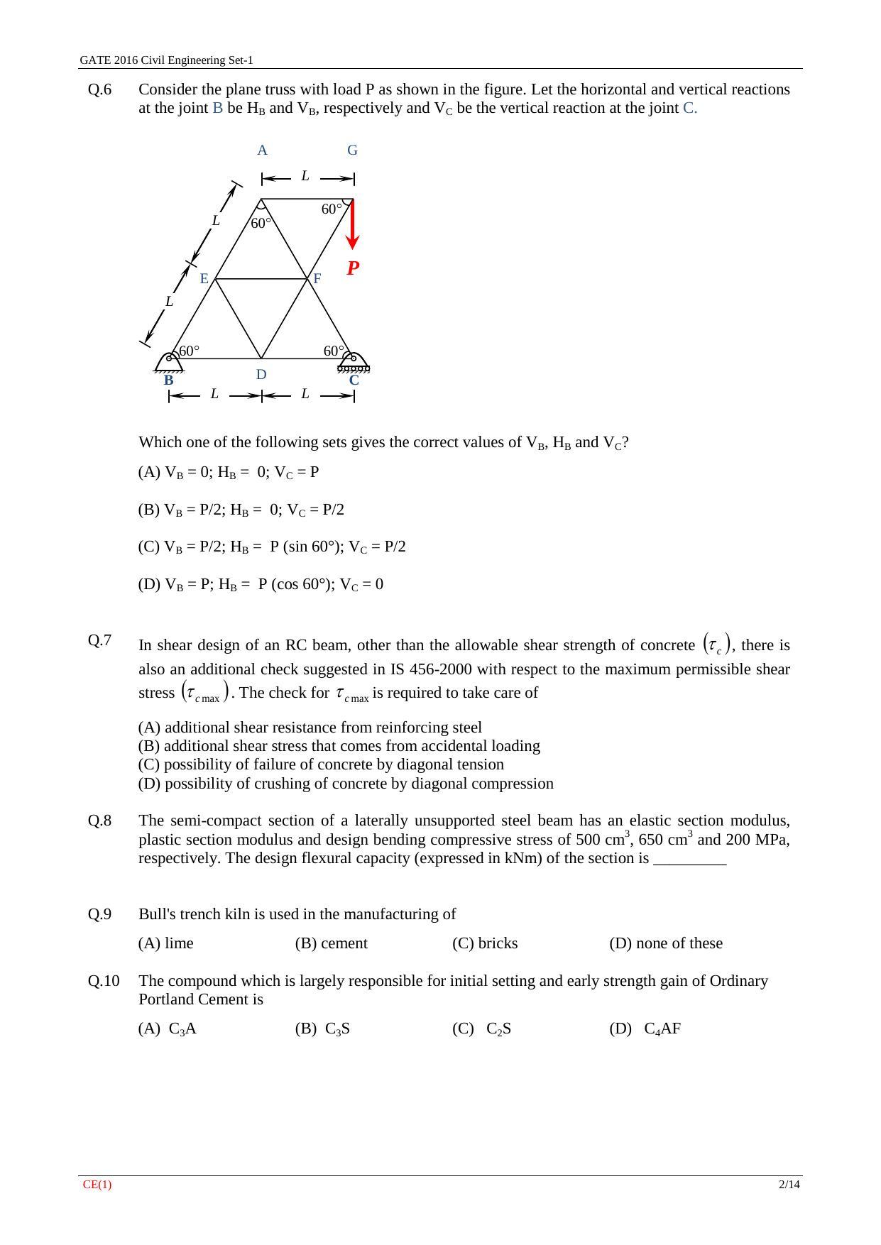 GATE 2016 Civil Engineering (CE) Question Paper with Answer Key - Page 5