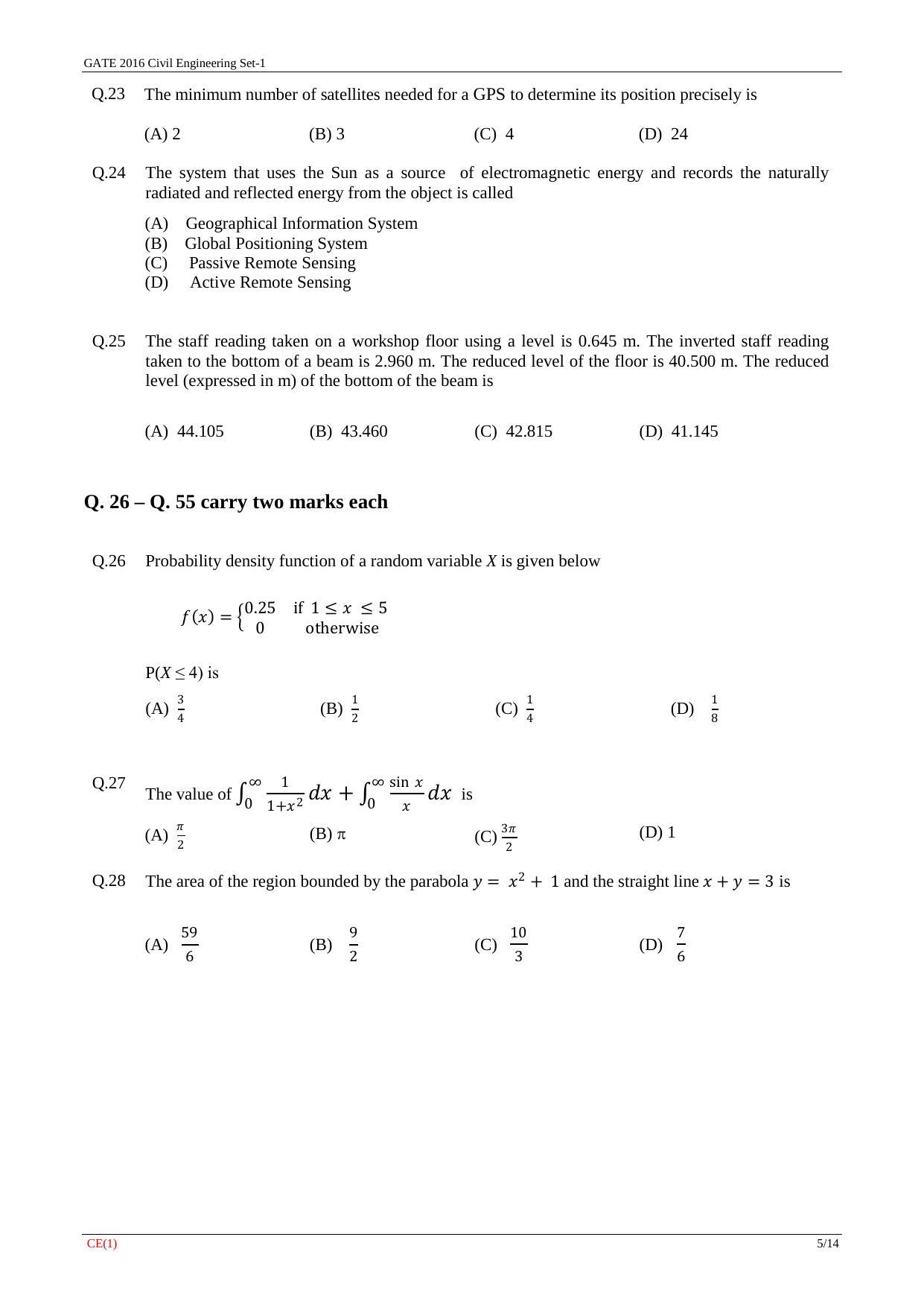 GATE 2016 Civil Engineering (CE) Question Paper with Answer Key - Page 8