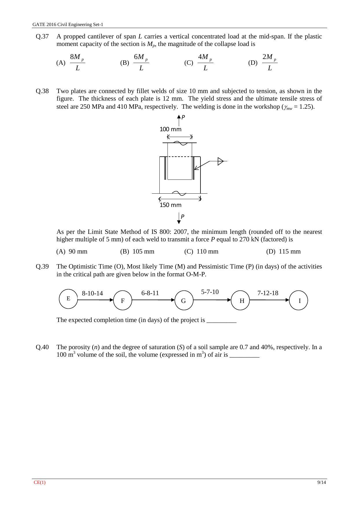 GATE 2016 Civil Engineering (CE) Question Paper with Answer Key - Page 12