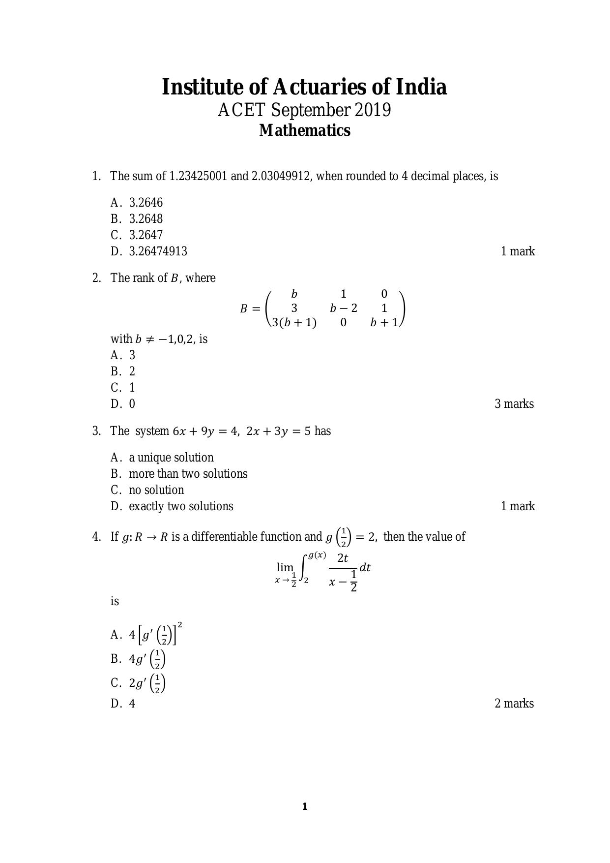 ACET September 2019 Question Papers - Page 1