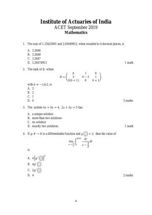 ACET September 2019 Question Papers