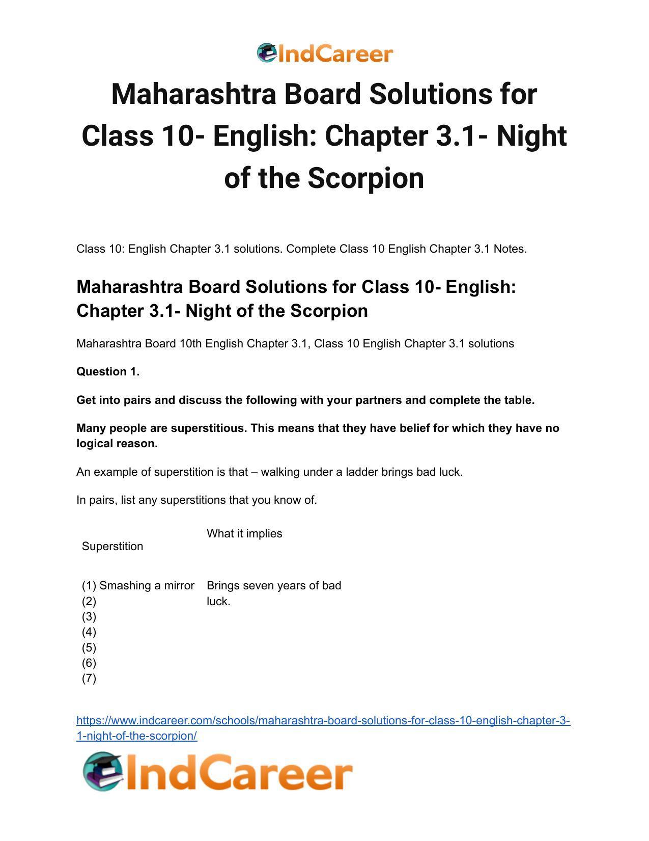 Maharashtra Board Solutions for Class 10- English: Chapter 3.1- Night of the Scorpion - Page 2