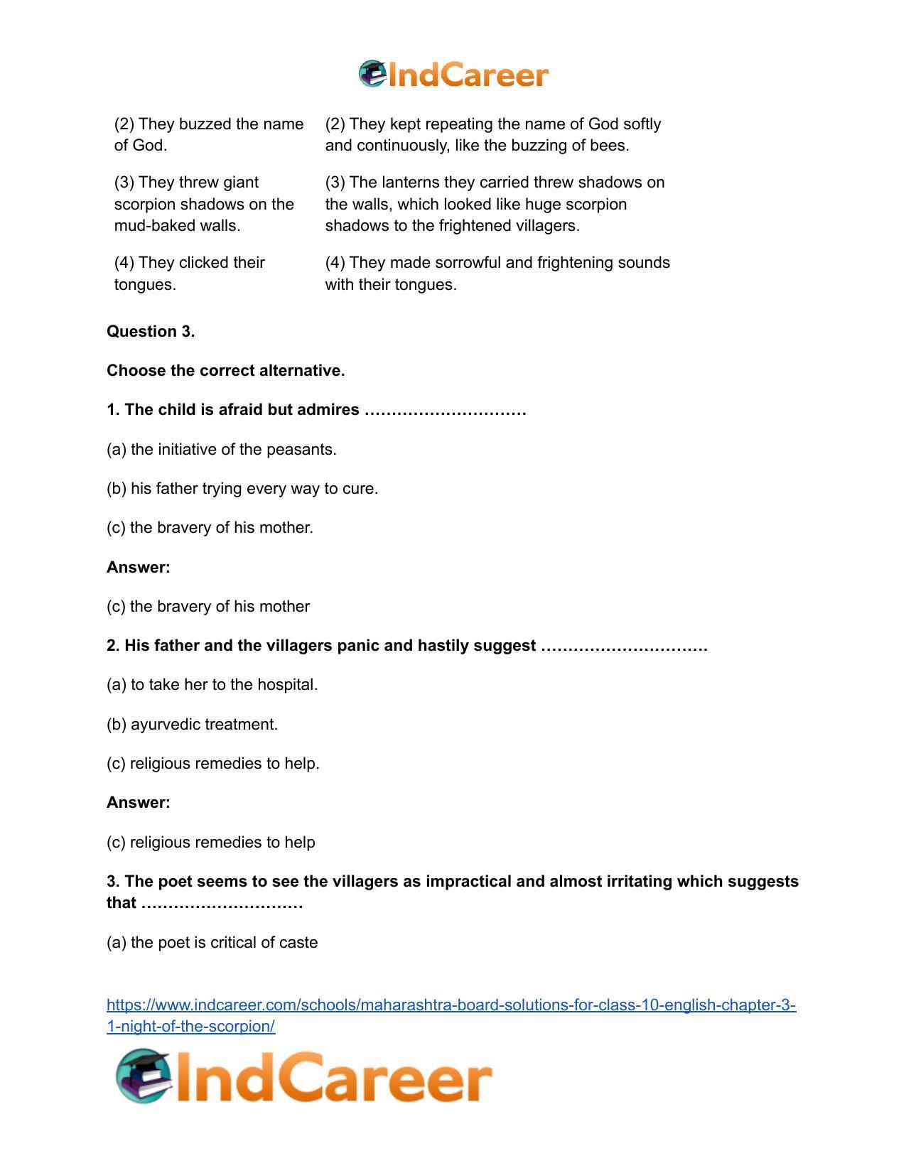 Maharashtra Board Solutions for Class 10- English: Chapter 3.1- Night of the Scorpion - Page 9