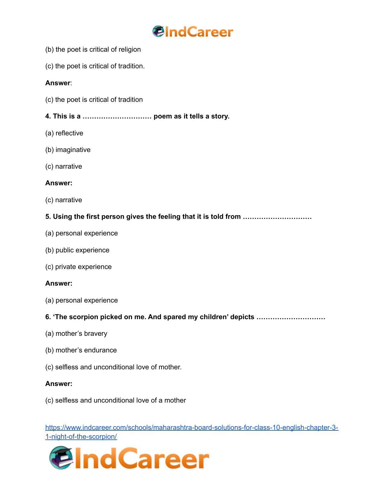 Maharashtra Board Solutions for Class 10- English: Chapter 3.1- Night of the Scorpion - Page 10