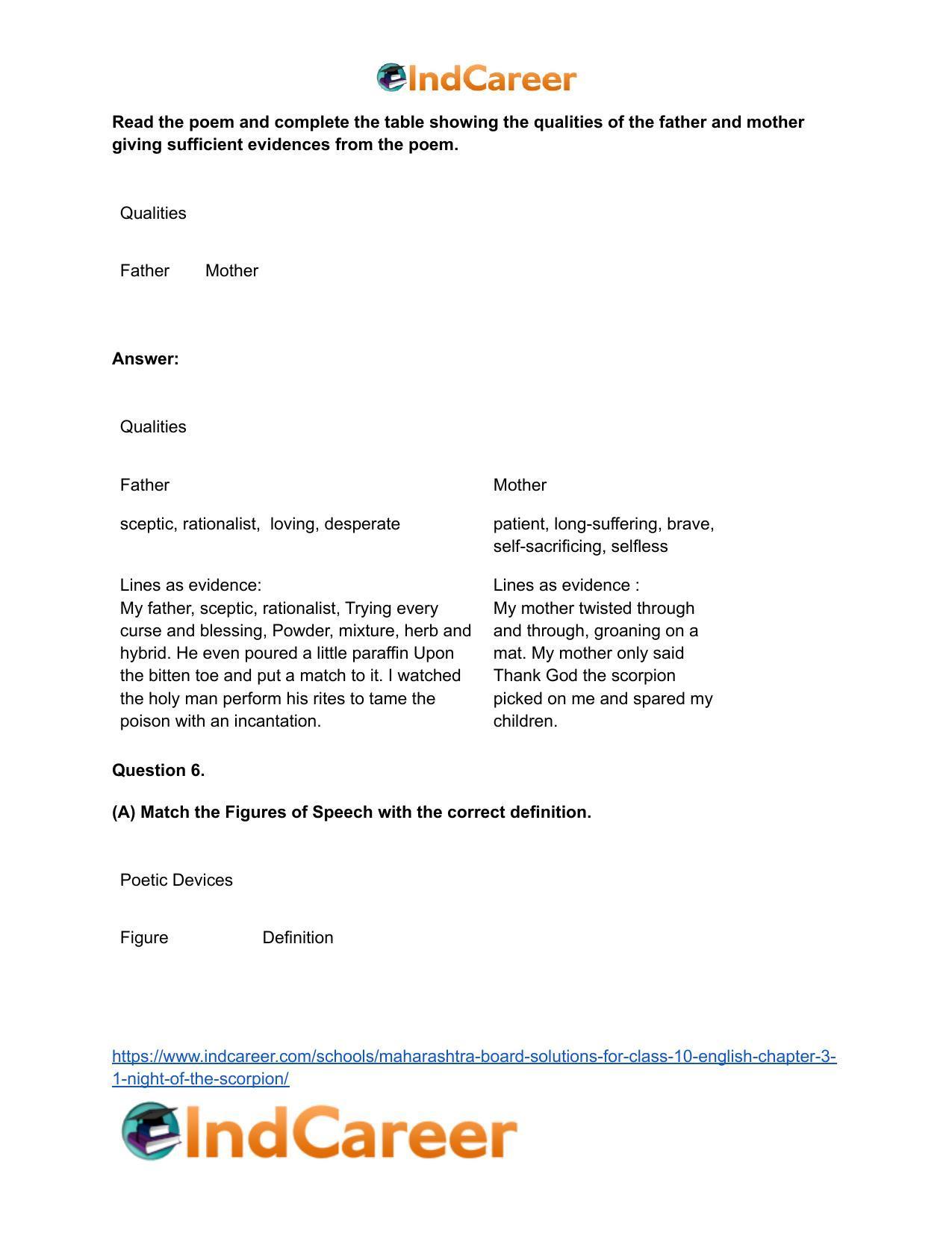 Maharashtra Board Solutions for Class 10- English: Chapter 3.1- Night of the Scorpion - Page 13