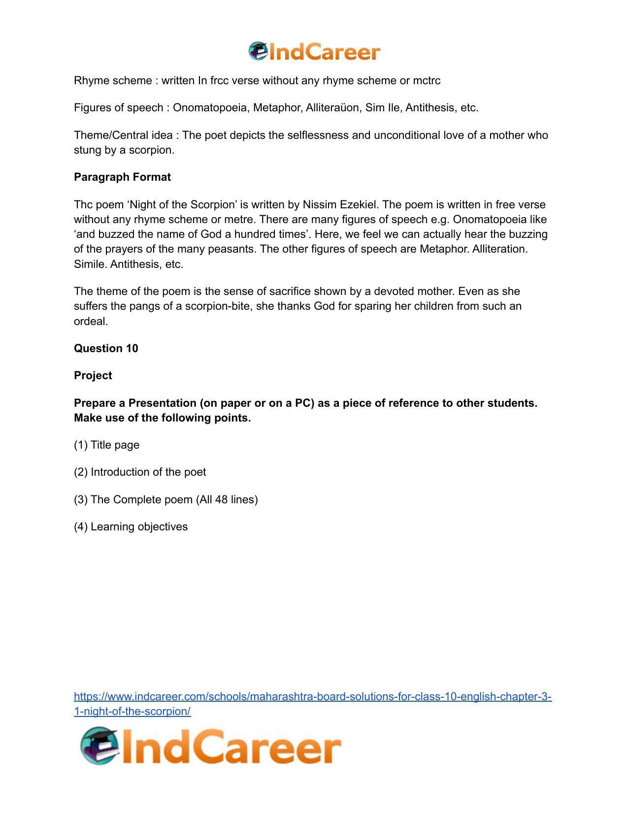 Maharashtra Board Solutions for Class 10- English: Chapter 3.1- Night of the Scorpion - Page 17