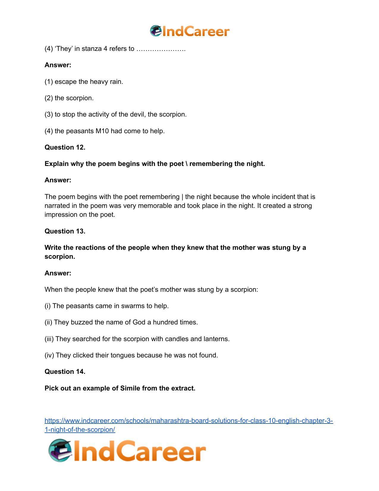 Maharashtra Board Solutions for Class 10- English: Chapter 3.1- Night of the Scorpion - Page 19