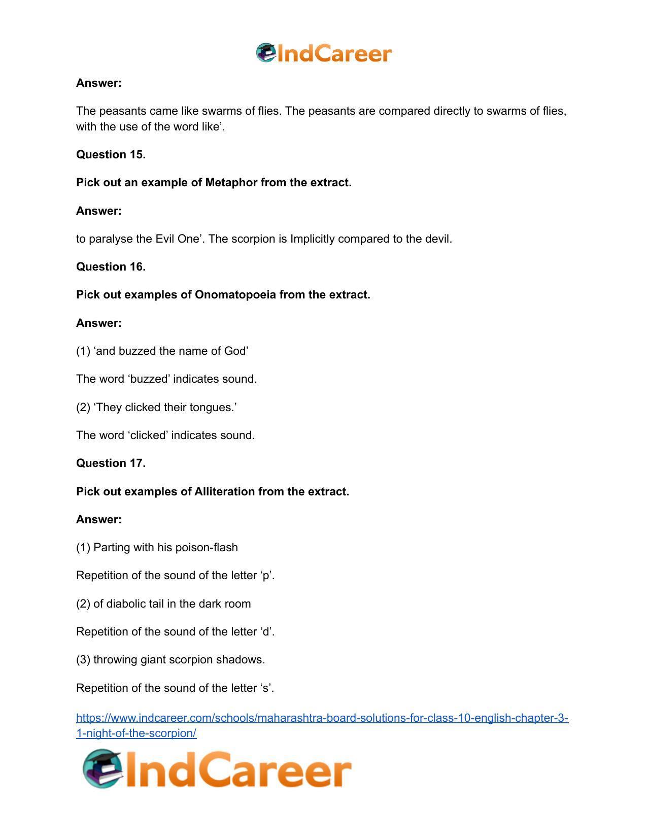 Maharashtra Board Solutions for Class 10- English: Chapter 3.1- Night of the Scorpion - Page 20