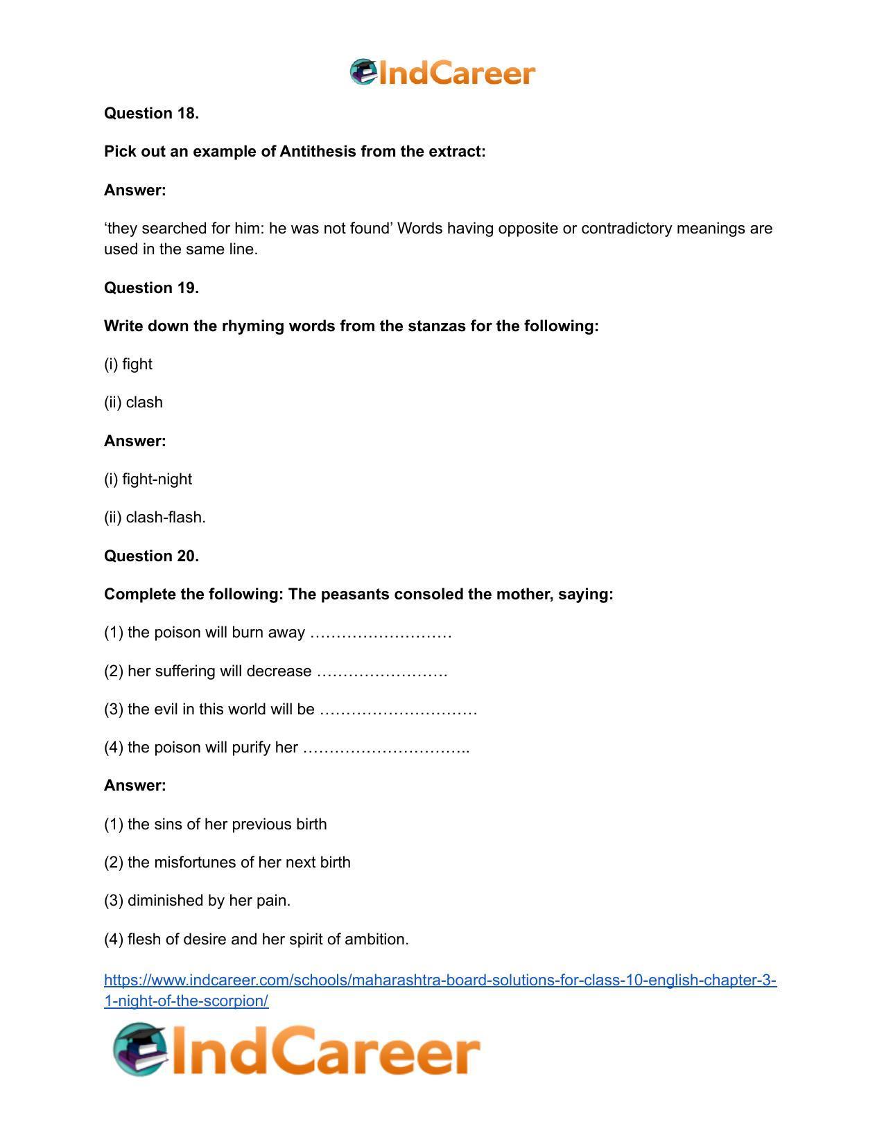 Maharashtra Board Solutions for Class 10- English: Chapter 3.1- Night of the Scorpion - Page 21