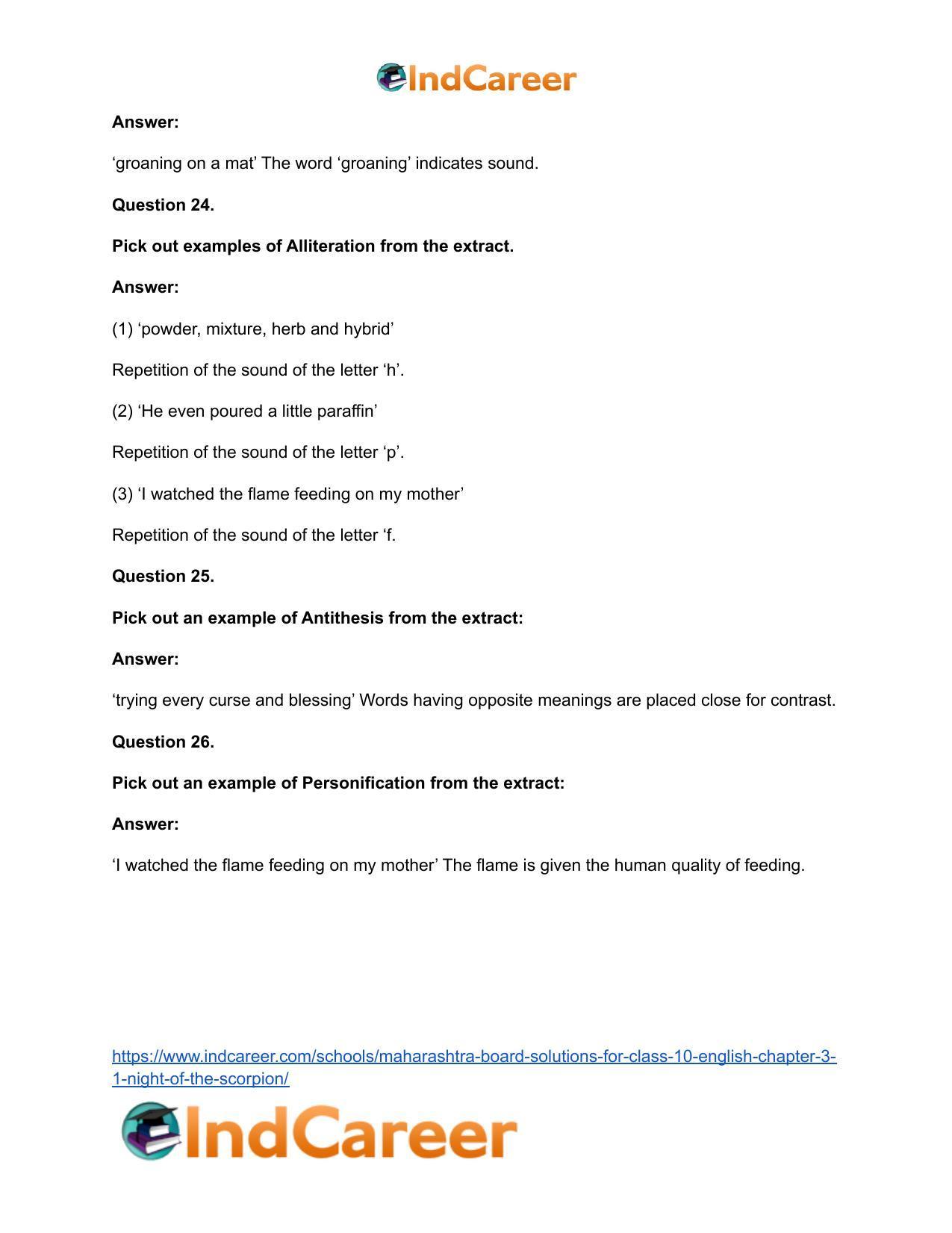 Maharashtra Board Solutions for Class 10- English: Chapter 3.1- Night of the Scorpion - Page 23