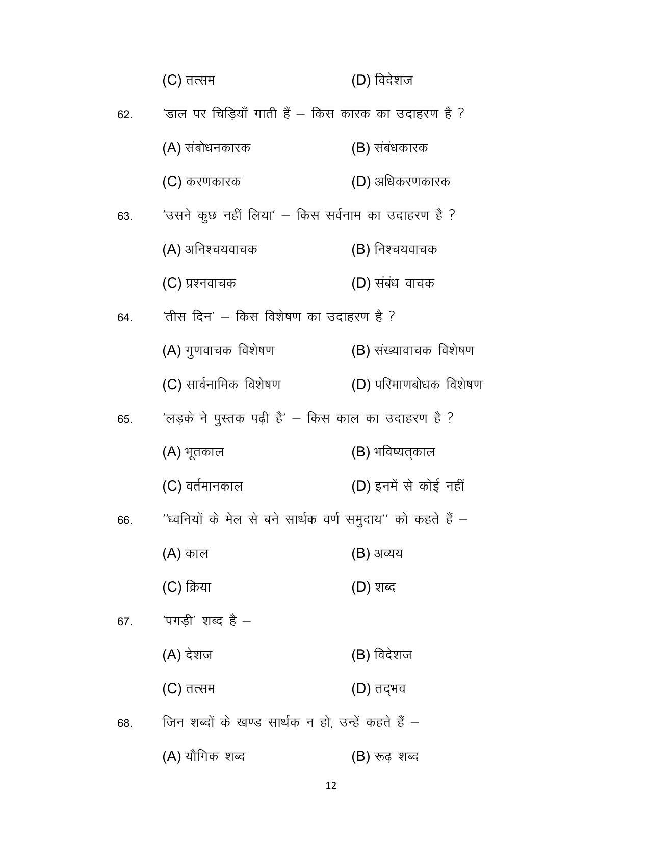 Bihar Board 10th Hindi Second Language Model Paper - Page 12