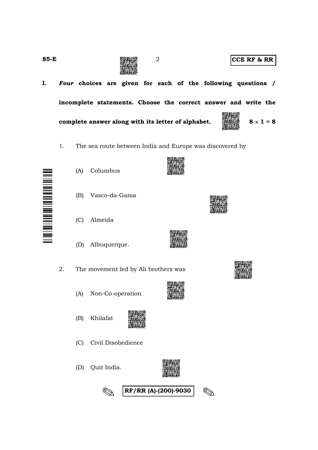 Karnataka SSLC Social Science - English Medium Question Paper 2022 (A Version) - Page 2