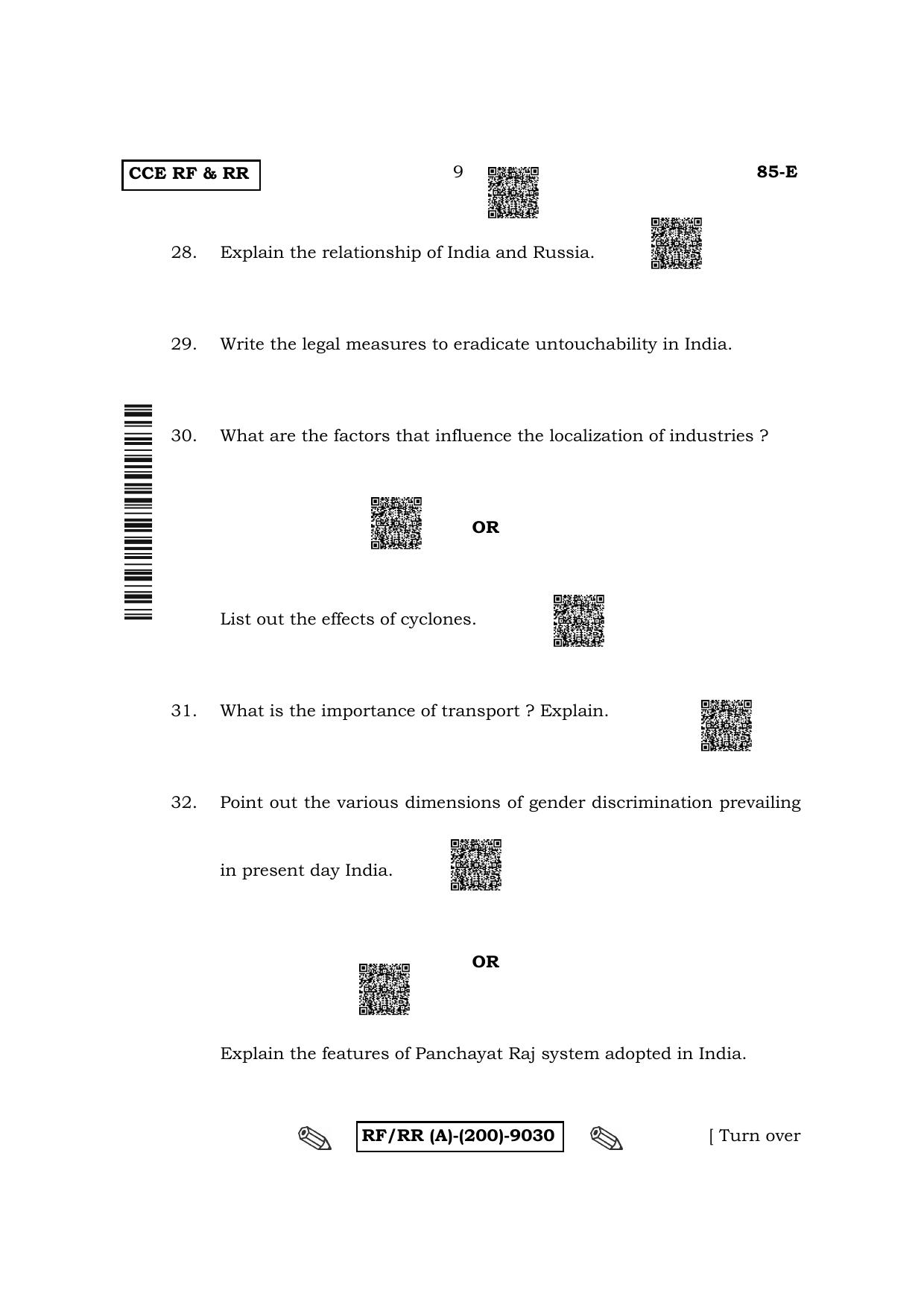 Karnataka SSLC Social Science - English Medium Question Paper 2022 (A Version) - Page 9