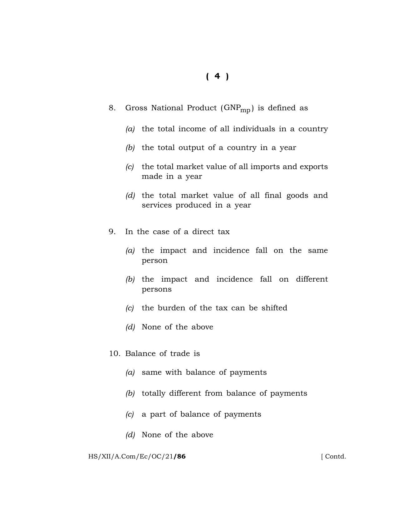 Meghalaya Board (MBOSE) Class 12 ECONOMICS (Old Course) (HS-XII-A.Com-Ec-OC-21) 2021 Question Paper - Page 4