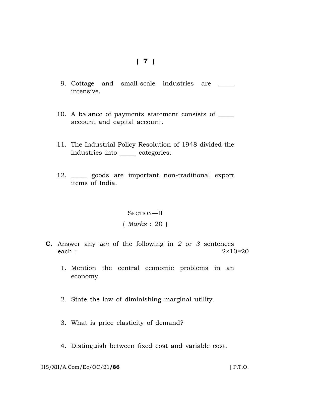 Meghalaya Board (MBOSE) Class 12 ECONOMICS (Old Course) (HS-XII-A.Com-Ec-OC-21) 2021 Question Paper - Page 7