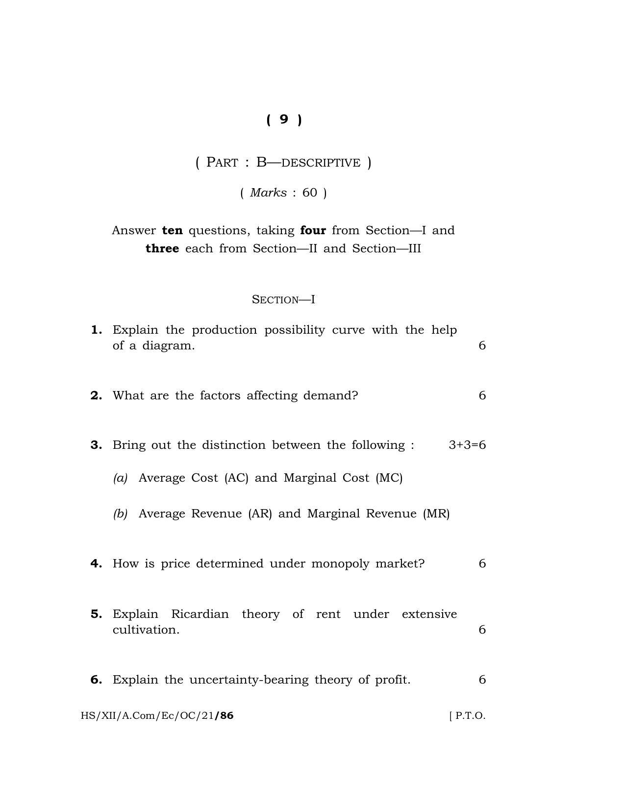 Meghalaya Board (MBOSE) Class 12 ECONOMICS (Old Course) (HS-XII-A.Com-Ec-OC-21) 2021 Question Paper - Page 9