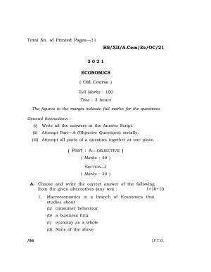 Meghalaya Board (MBOSE) Class 12 ECONOMICS (Old Course) (HS-XII-A.Com-Ec-OC-21) 2021 Question Paper