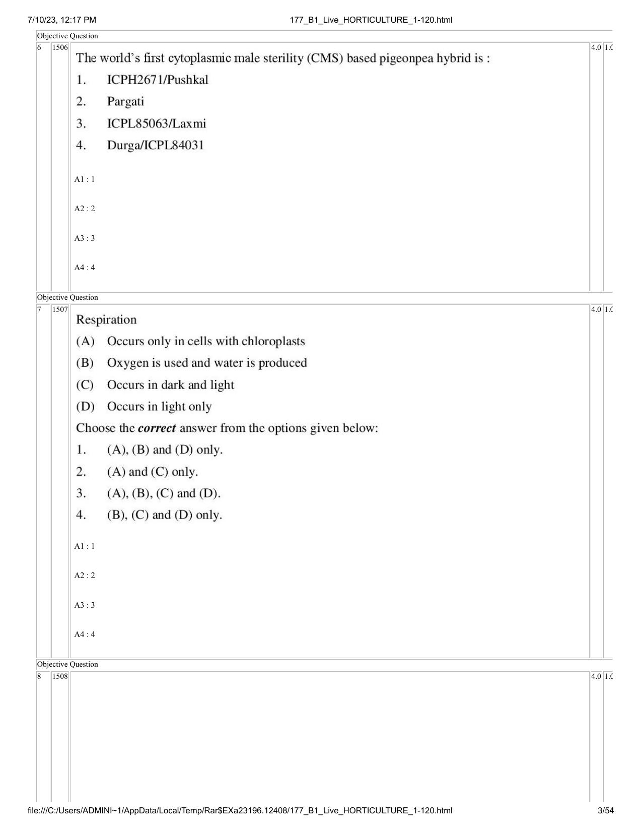 ICAR AIEEA PG 2023 HORTICULTURE Question Paper - Page 3