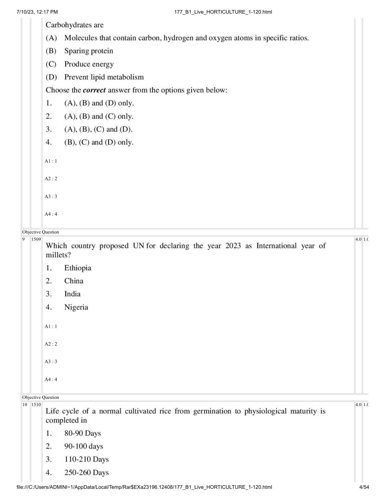 ICAR AIEEA PG 2023 HORTICULTURE Question Paper - Page 4