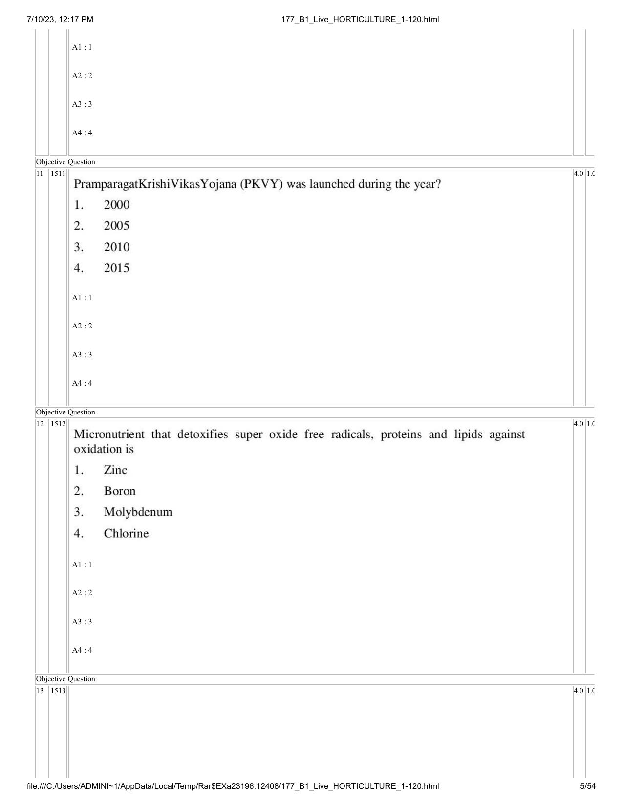 ICAR AIEEA PG 2023 HORTICULTURE Question Paper - Page 5