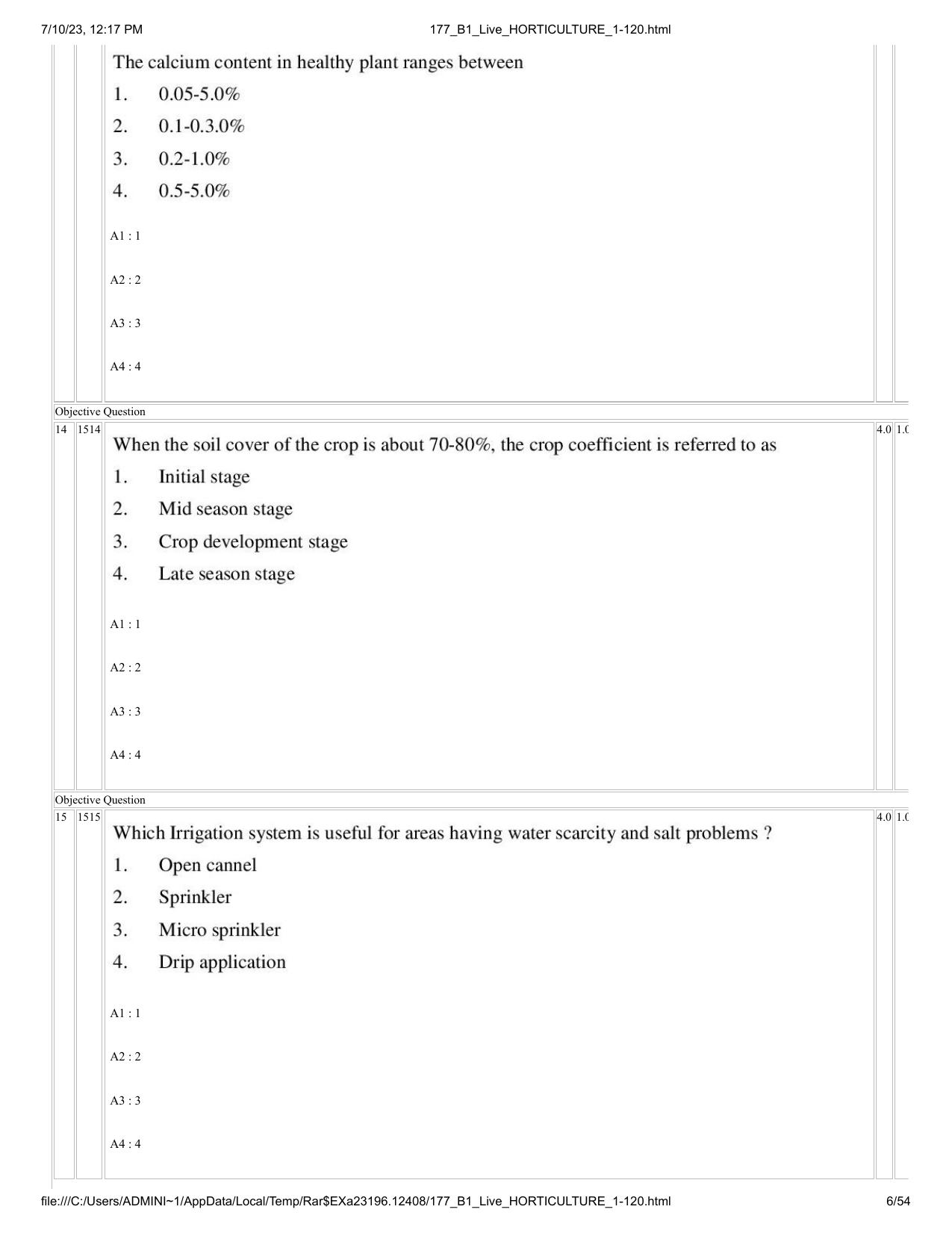 ICAR AIEEA PG 2023 HORTICULTURE Question Paper - Page 6