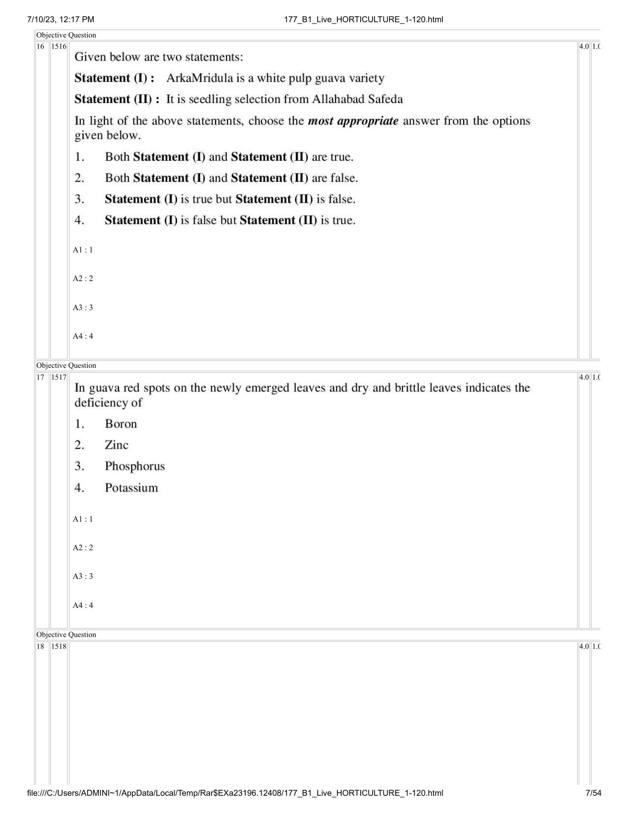 ICAR AIEEA PG 2023 HORTICULTURE Question Paper - Page 7