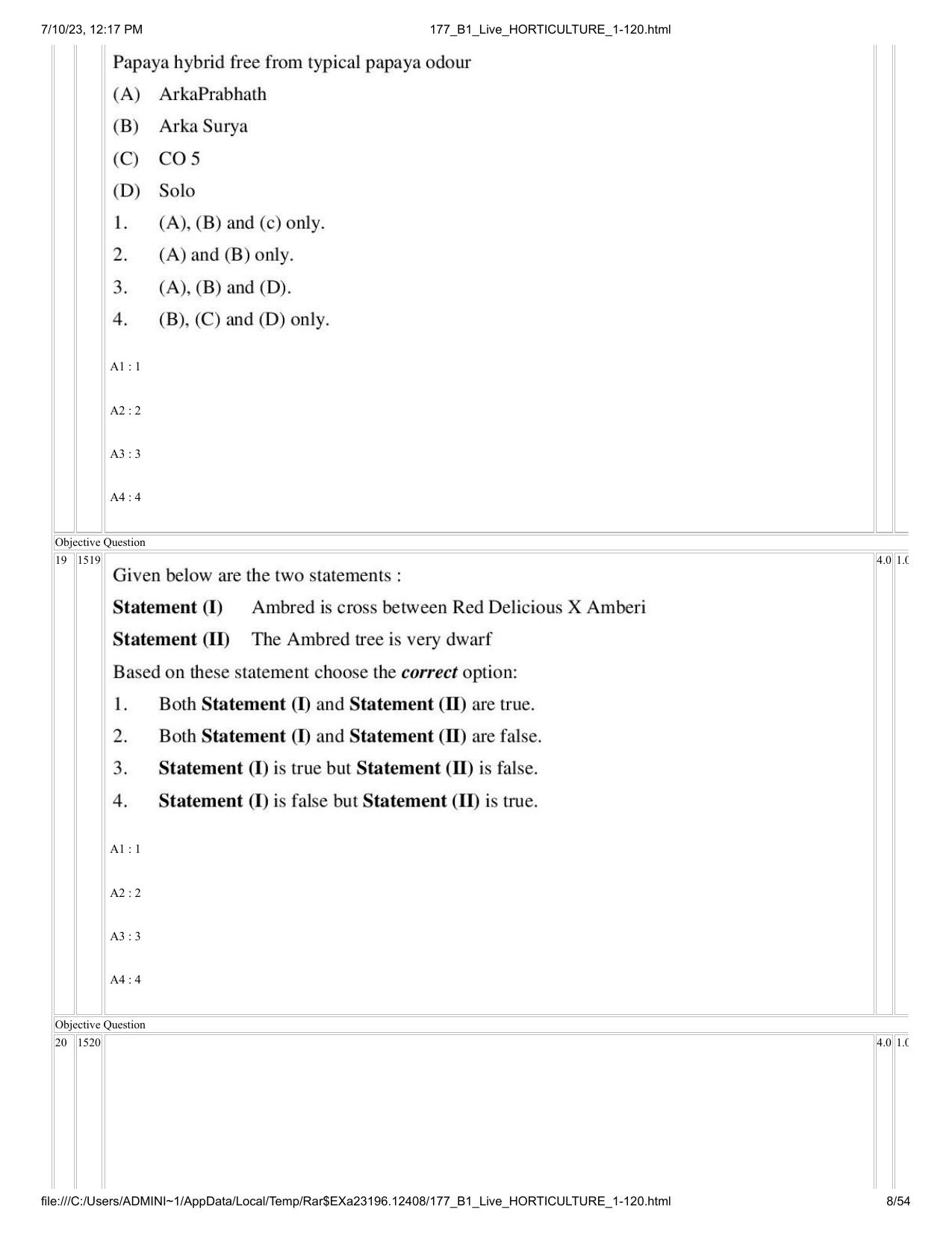 ICAR AIEEA PG 2023 HORTICULTURE Question Paper - Page 8