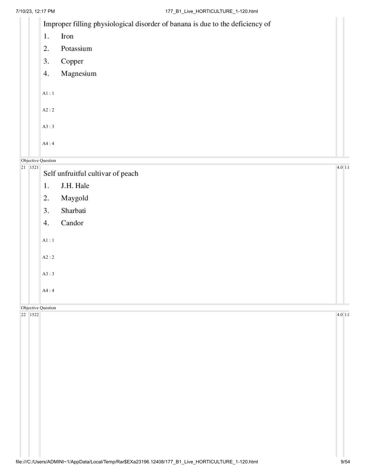 ICAR AIEEA PG 2023 HORTICULTURE Question Paper - Page 9