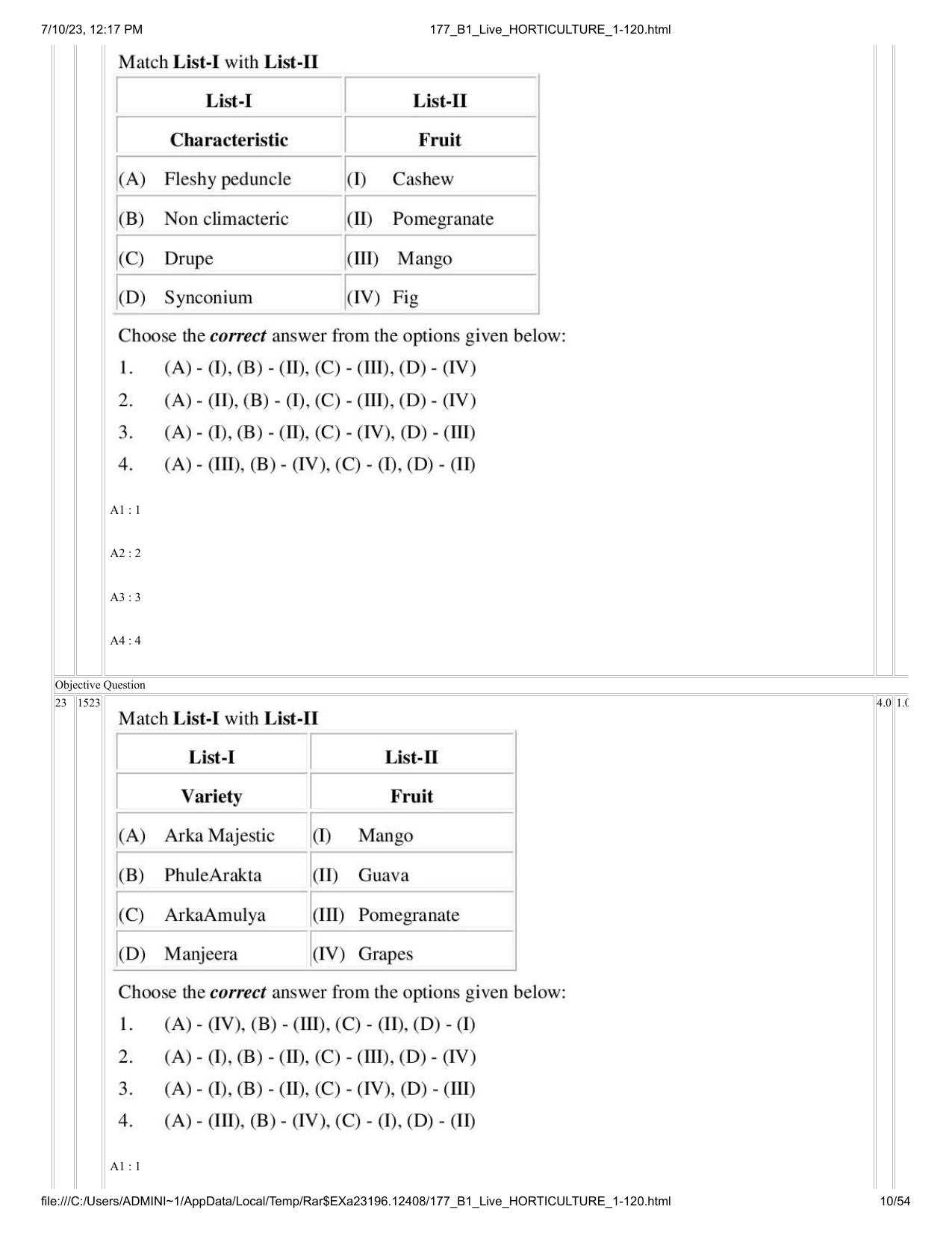 ICAR AIEEA PG 2023 HORTICULTURE Question Paper - Page 10