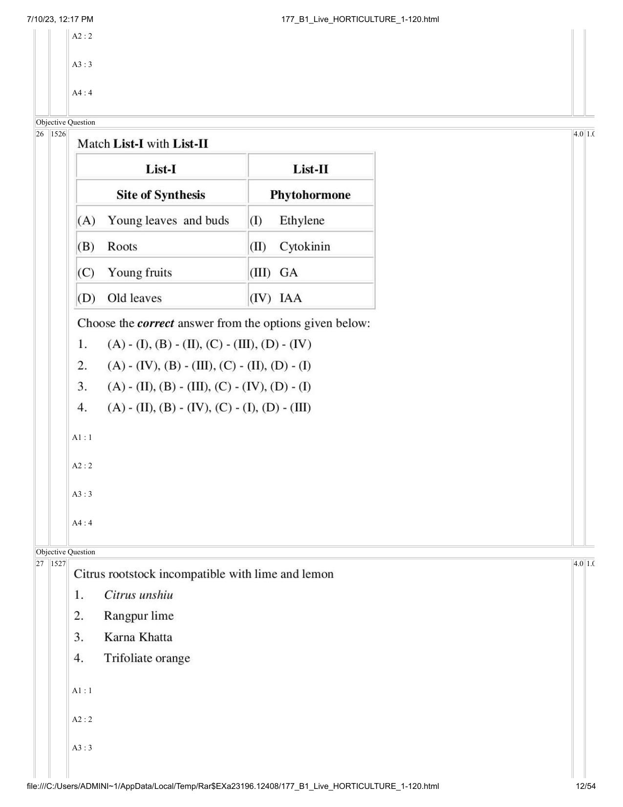 ICAR AIEEA PG 2023 HORTICULTURE Question Paper - Page 12
